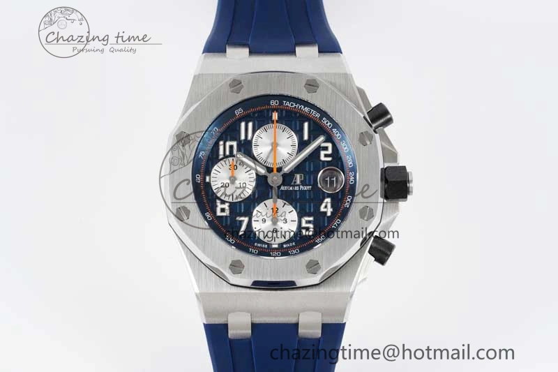 Royal Oak Offshore 42mm SS APF 1:1 Best Edition Blue Silver Dial on Blue Rubber Strap A3126