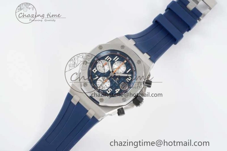 Royal Oak Offshore 42mm SS APF 1:1 Best Edition Blue Silver Dial on Blue Rubber Strap A3126