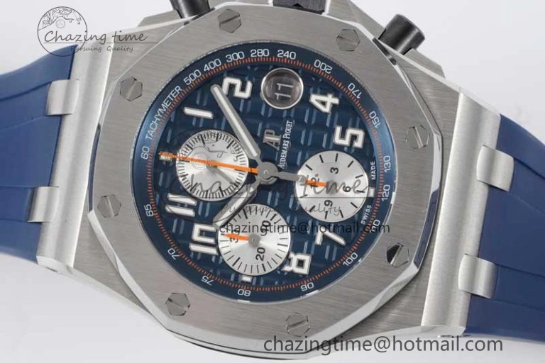 Royal Oak Offshore 42mm SS APF 1:1 Best Edition Blue Silver Dial on Blue Rubber Strap A3126