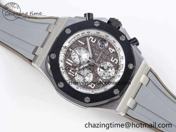 Royal Oak Offshore 42mm SS APF 1:1 Best Edition Brown Dial Ceramic Bezel on Gray Rubber Strap A3126
