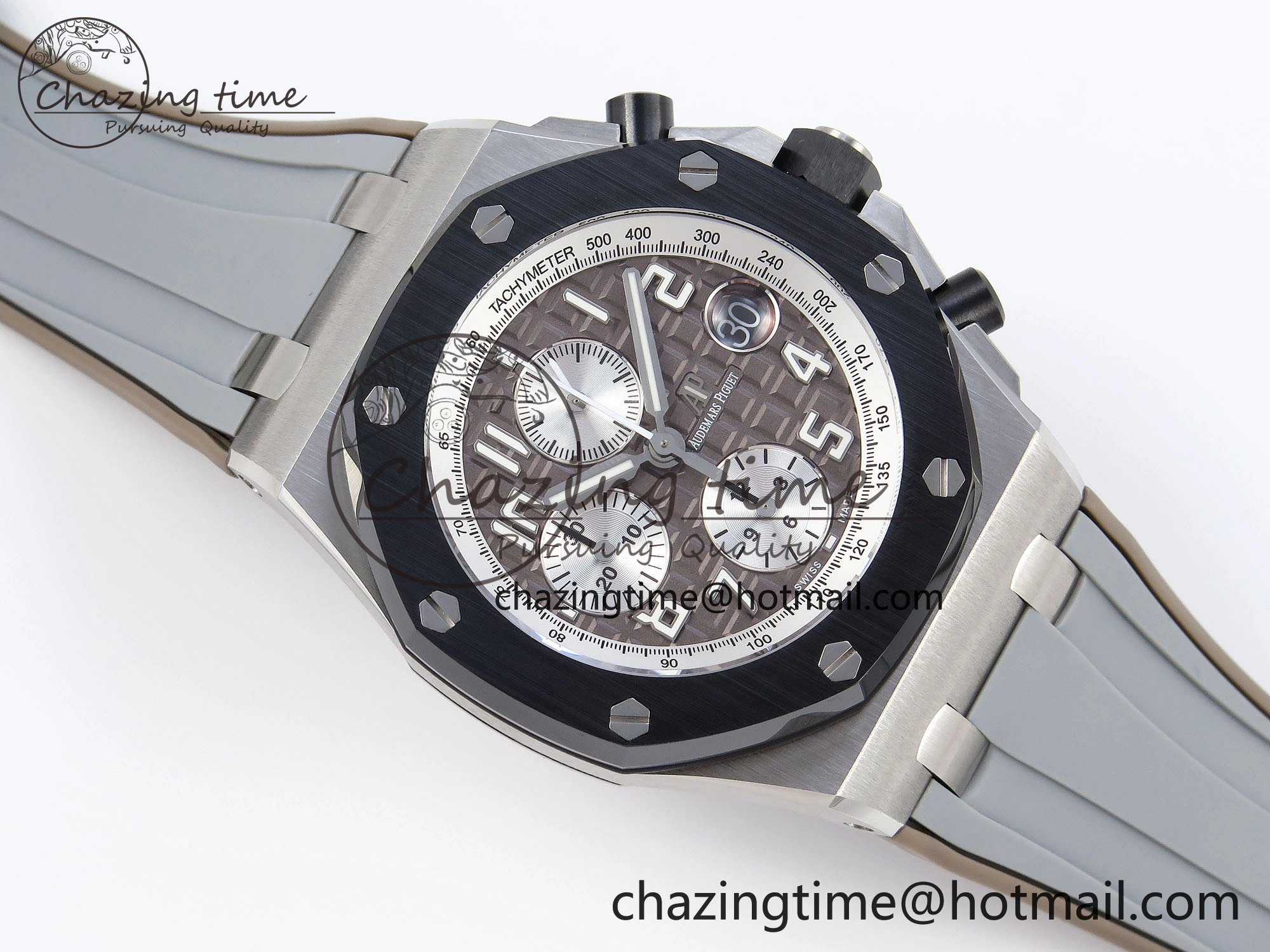 Royal Oak Offshore 42mm SS APF 1:1 Best Edition Brown Dial Ceramic Bezel on Gray Rubber Strap A3126