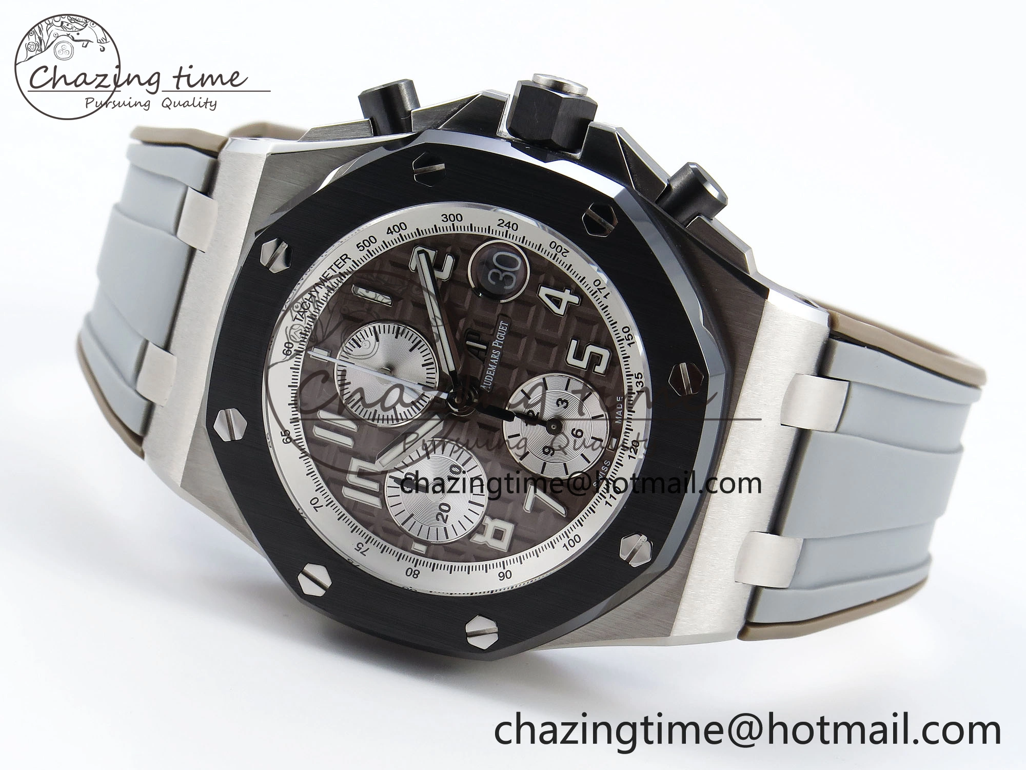 Royal Oak Offshore 42mm SS APF 1:1 Best Edition Brown Dial Ceramic Bezel on Gray Rubber Strap A3126