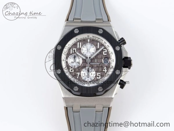 Royal Oak Offshore 42mm SS APF 1:1 Best Edition Brown Dial Ceramic Bezel on Gray Rubber Strap A3126