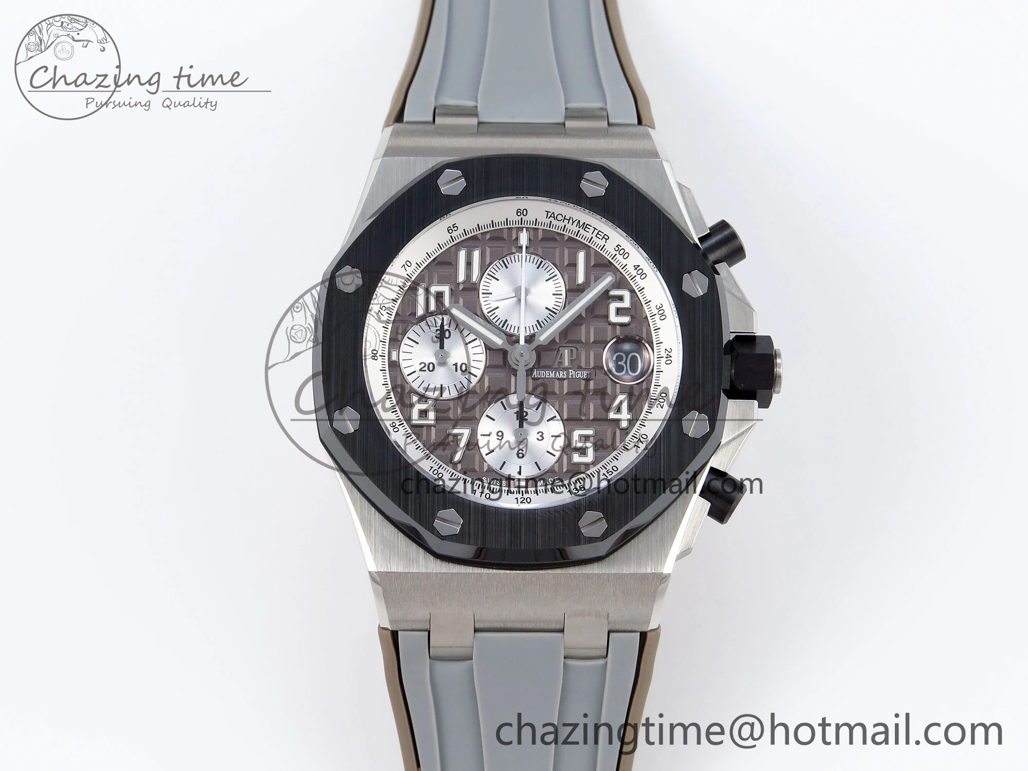 Royal Oak Offshore 42mm SS APF 1:1 Best Edition Brown Dial Ceramic Bezel on Gray Rubber Strap A3126