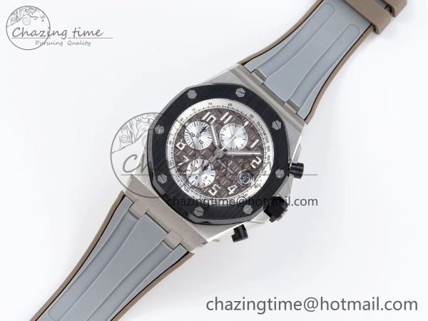Royal Oak Offshore 42mm SS APF 1:1 Best Edition Brown Dial Ceramic Bezel on Gray Rubber Strap A3126