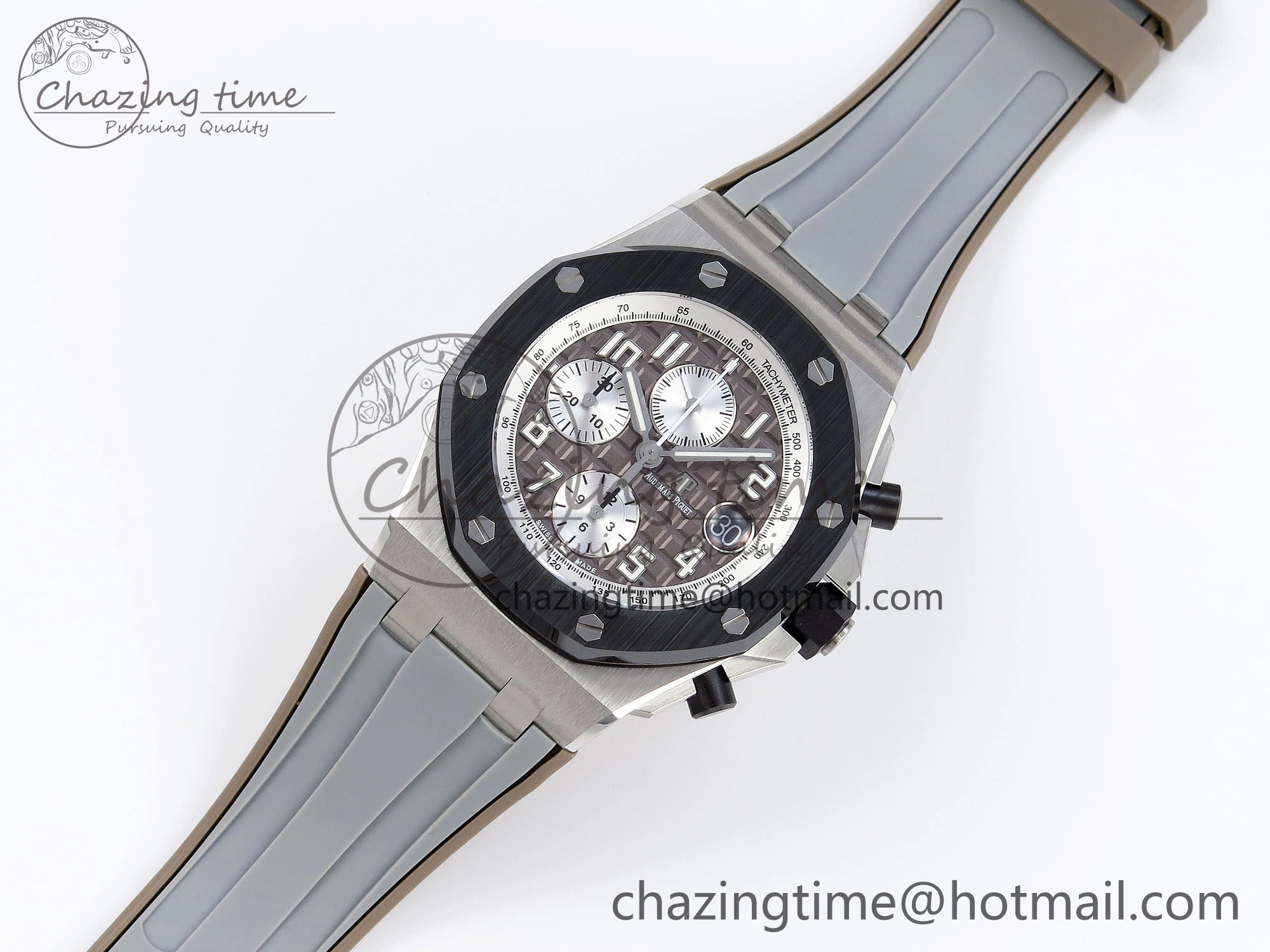 Royal Oak Offshore 42mm SS APF 1:1 Best Edition Brown Dial Ceramic Bezel on Gray Rubber Strap A3126