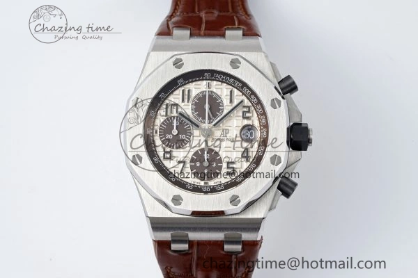 Royal Oak Offshore 42mm SS APF 1:1 Best Edition Cream Dial on Brown Leather Strap A3126