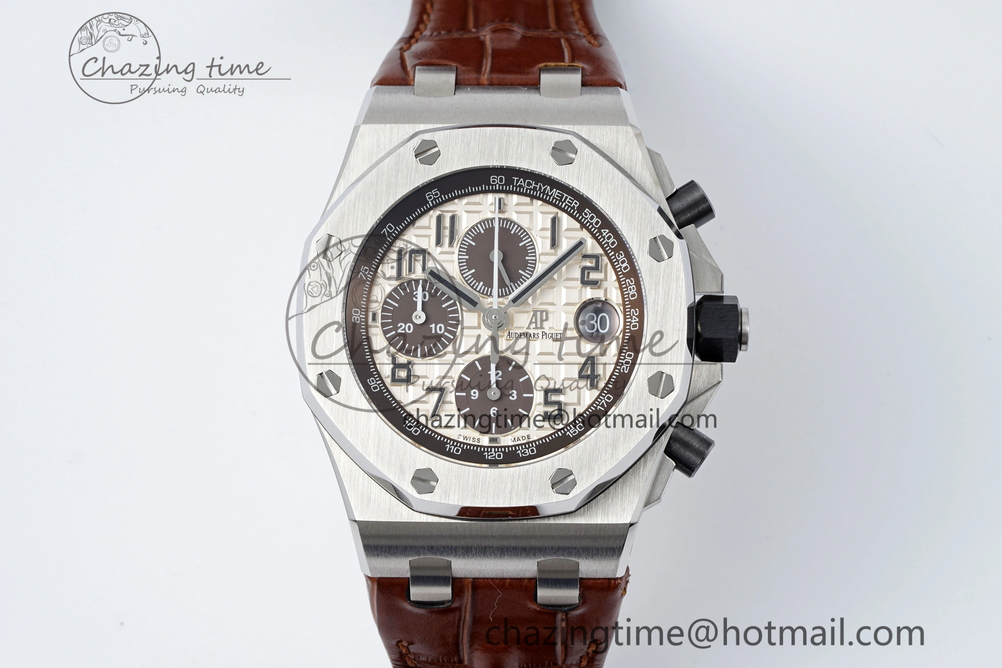 Royal Oak Offshore 42mm SS APF 1:1 Best Edition Cream Dial on Brown Leather Strap A3126