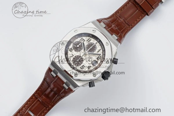 Royal Oak Offshore 42mm SS APF 1:1 Best Edition Cream Dial on Brown Leather Strap A3126