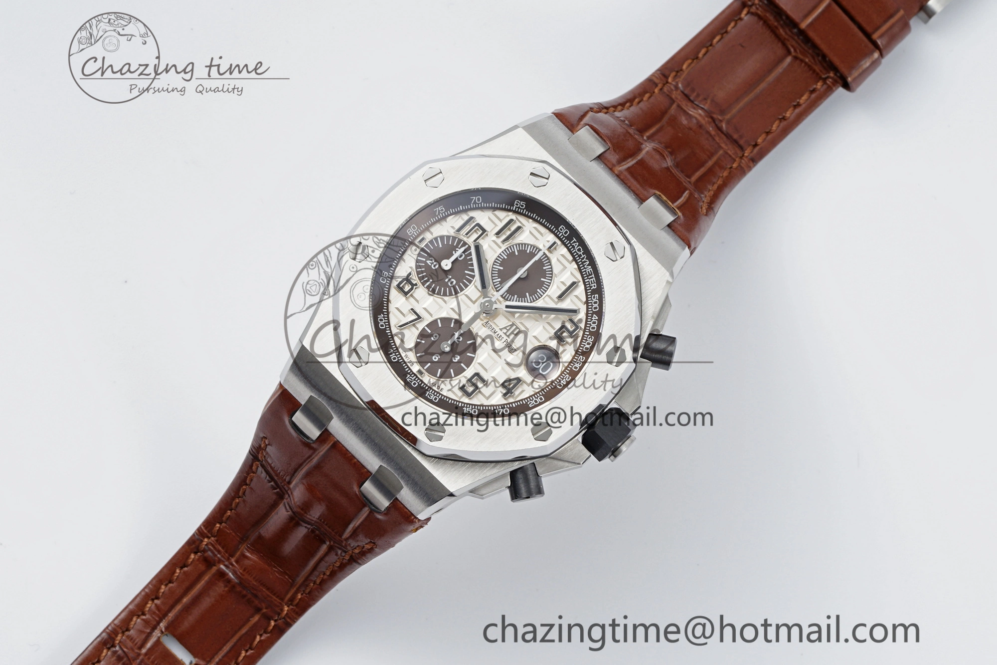 Royal Oak Offshore 42mm SS APF 1:1 Best Edition Cream Dial on Brown Leather Strap A3126