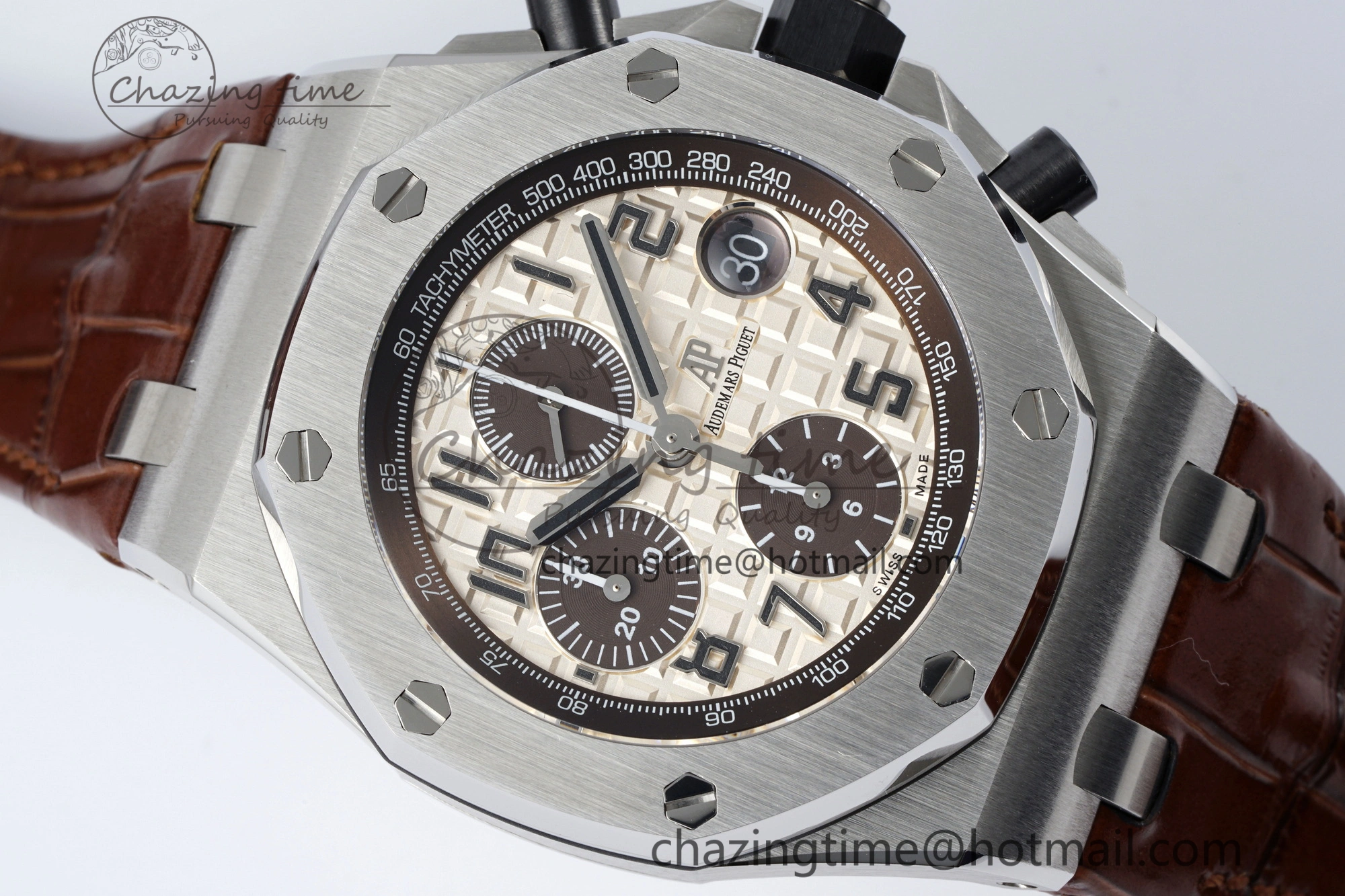 Royal Oak Offshore 42mm SS APF 1:1 Best Edition Cream Dial on Brown Leather Strap A3126