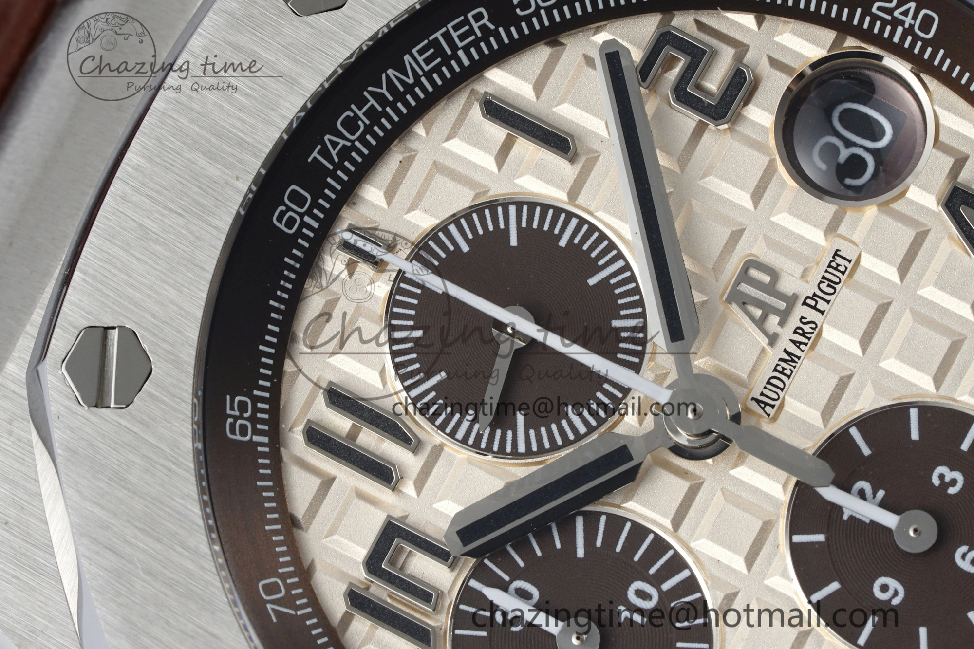 Royal Oak Offshore 42mm SS APF 1:1 Best Edition Cream Dial on Brown Leather Strap A3126