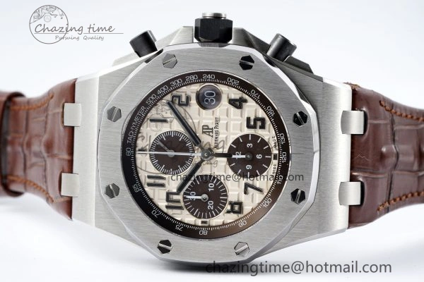Royal Oak Offshore 42mm SS APF 1:1 Best Edition Cream Dial on Brown Leather Strap A3126