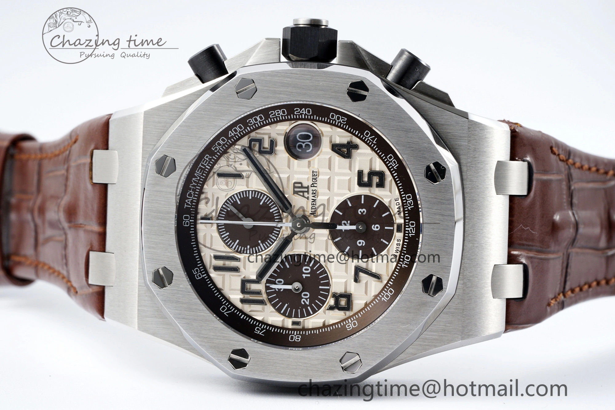 Royal Oak Offshore 42mm SS APF 1:1 Best Edition Cream Dial on Brown Leather Strap A3126