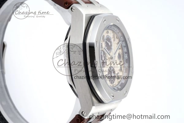 Royal Oak Offshore 42mm SS APF 1:1 Best Edition Cream Dial on Brown Leather Strap A3126