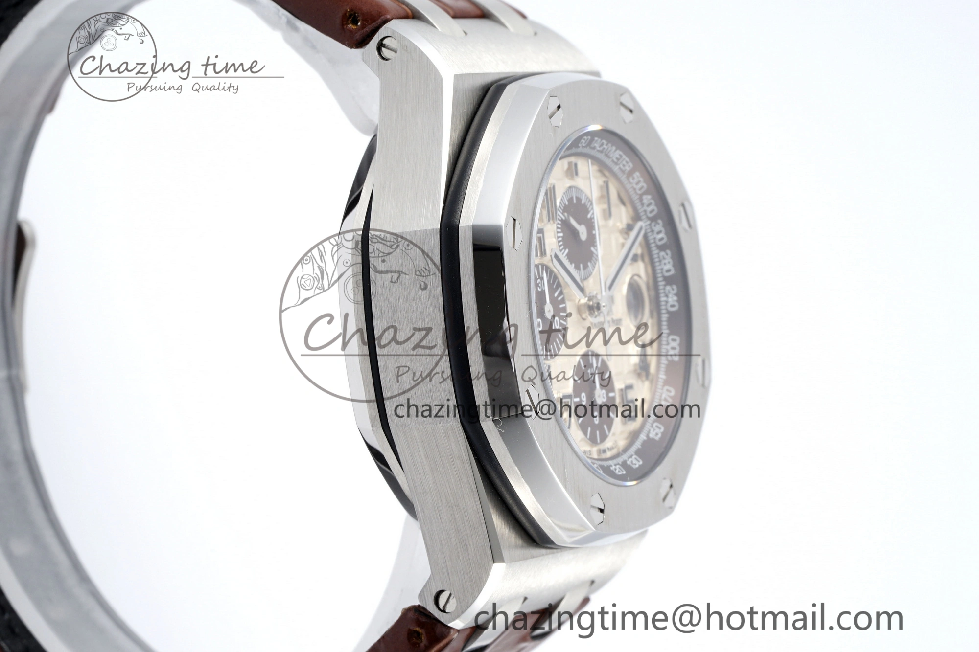 Royal Oak Offshore 42mm SS APF 1:1 Best Edition Cream Dial on Brown Leather Strap A3126