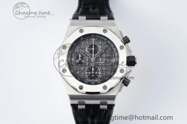 Royal Oak Offshore 42mm SS APF 1:1 Best Edition Gray Dial on Black Leather Strap A3126