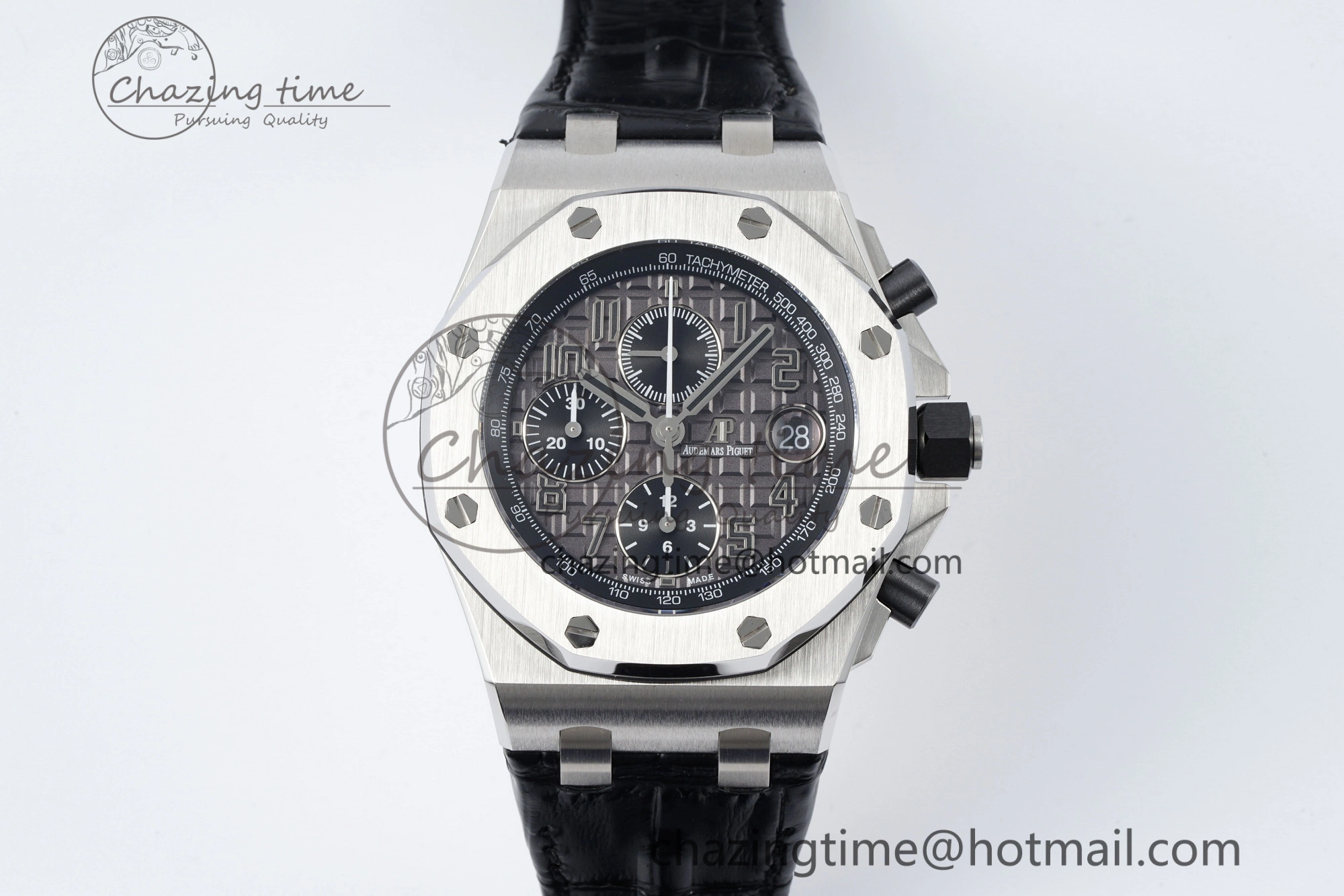 Royal Oak Offshore 42mm SS APF 1:1 Best Edition Gray Dial on Black Leather Strap A3126