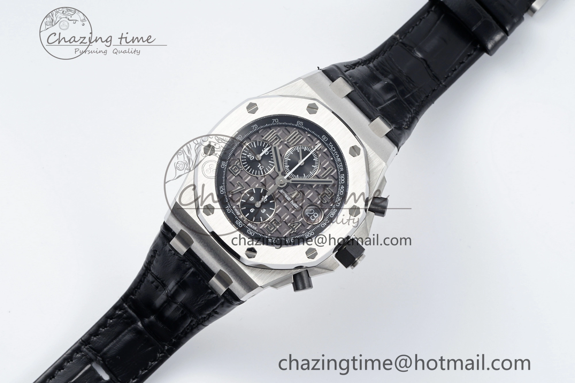 Royal Oak Offshore 42mm SS APF 1:1 Best Edition Gray Dial on Black Leather Strap A3126