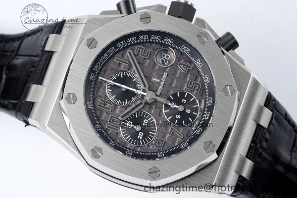 Royal Oak Offshore 42mm SS APF 1:1 Best Edition Gray Dial on Black Leather Strap A3126