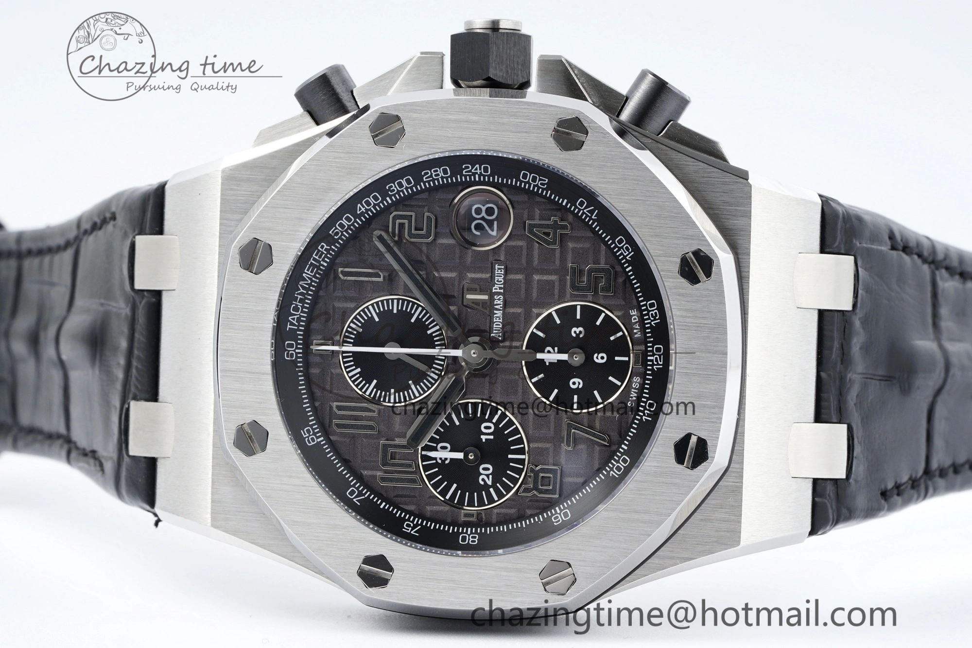 Royal Oak Offshore 42mm SS APF 1:1 Best Edition Gray Dial on Black Leather Strap A3126