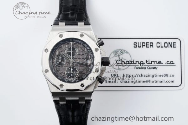 Royal Oak Offshore 42mm SS APF 1:1 Best Edition Gray Dial on Black Leather Strap A3126