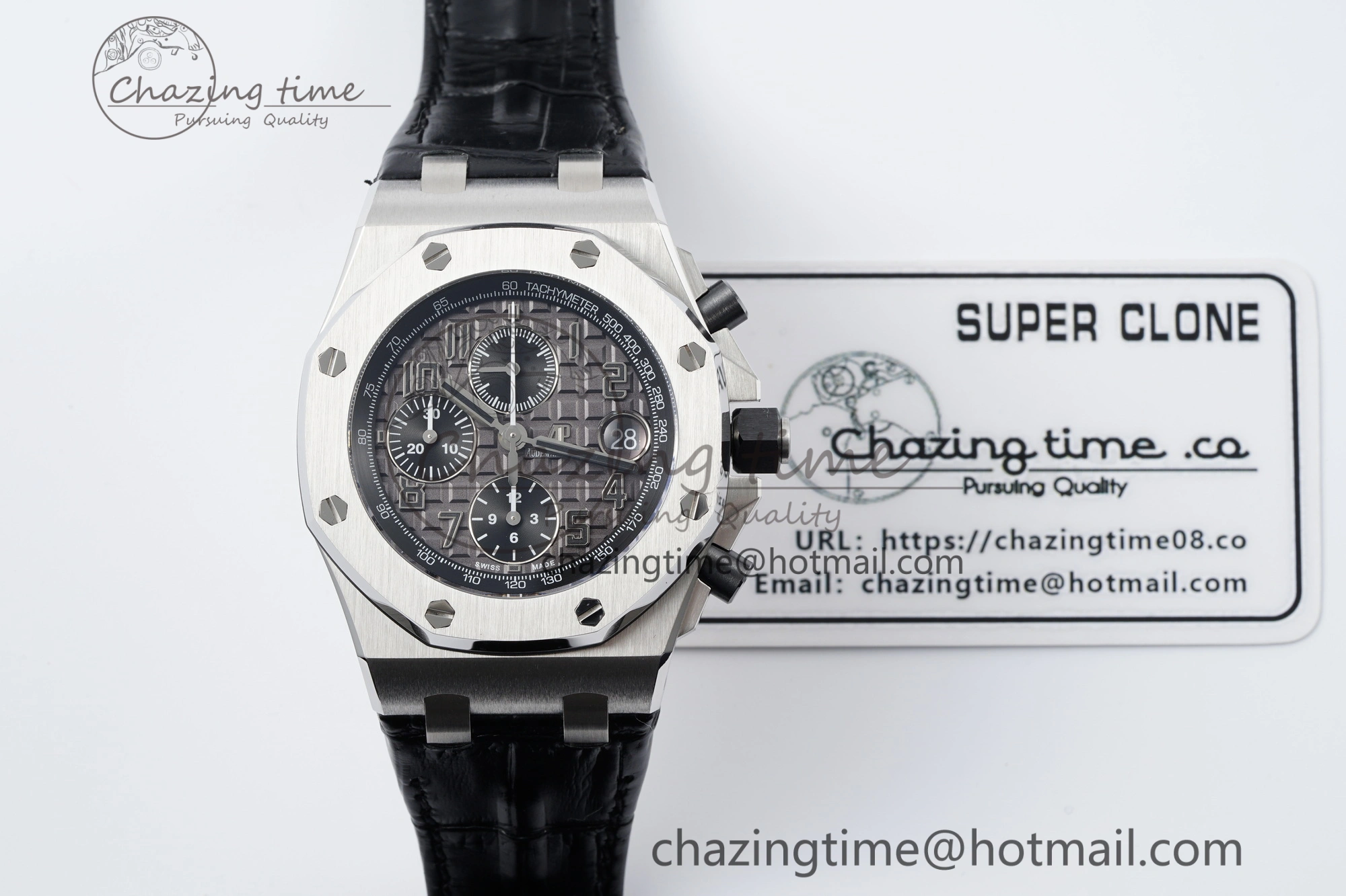 Royal Oak Offshore 42mm SS APF 1:1 Best Edition Gray Dial on Black Leather Strap A3126