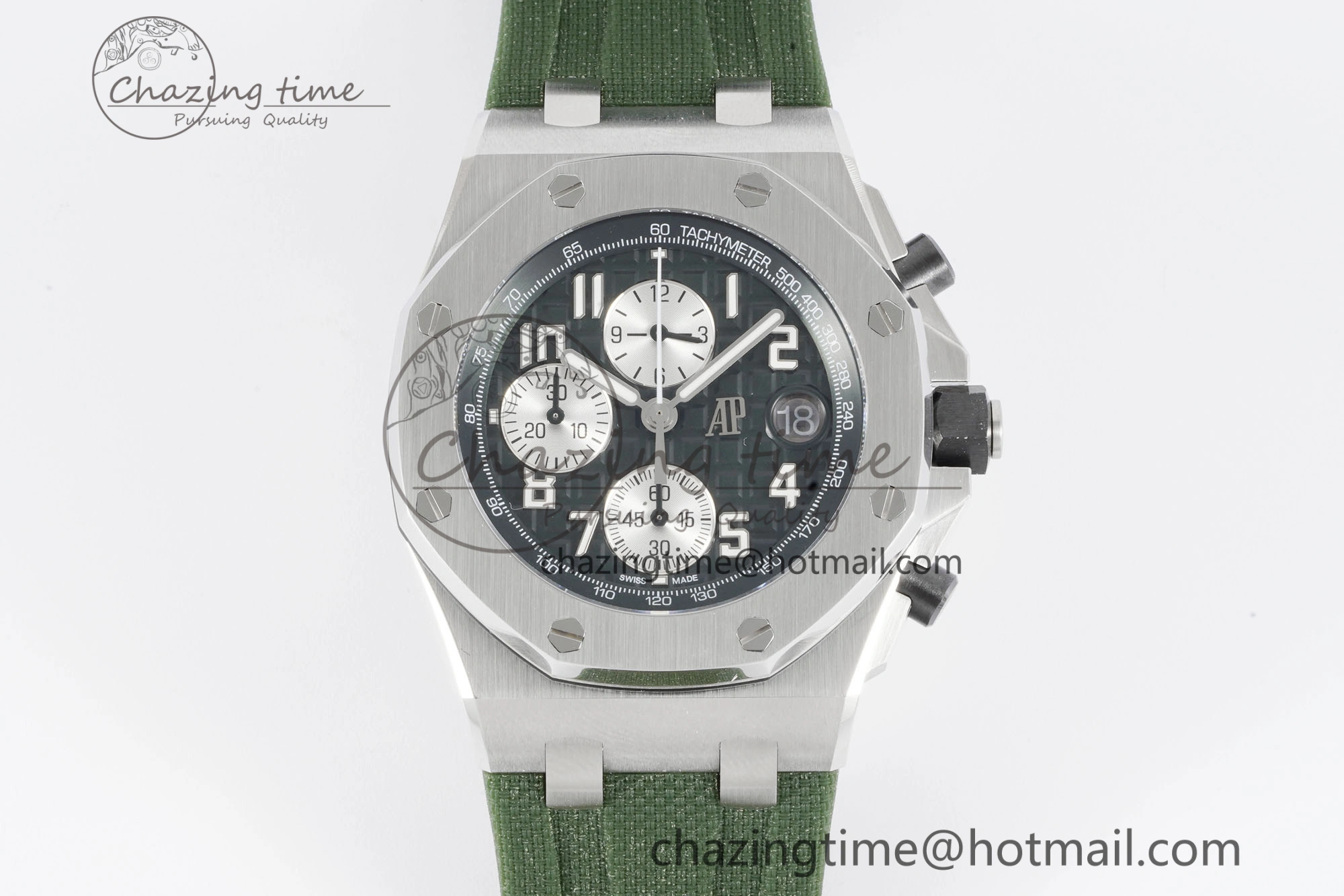 Royal Oak Offshore 42mm SS APF 1:1 Best Edition Green Dial on Green Rubber Strap A4404