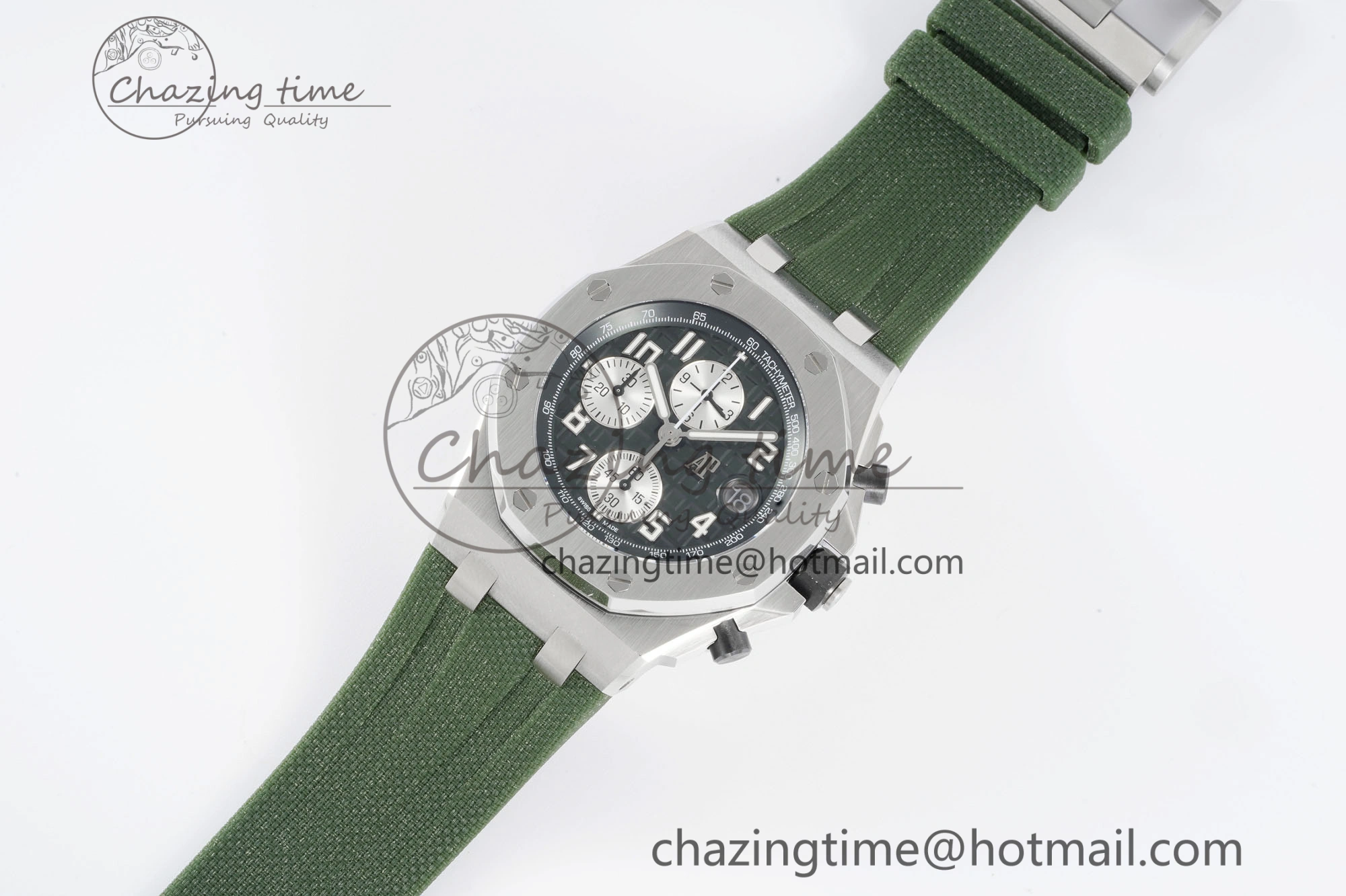 Royal Oak Offshore 42mm SS APF 1:1 Best Edition Green Dial on Green Rubber Strap A4404