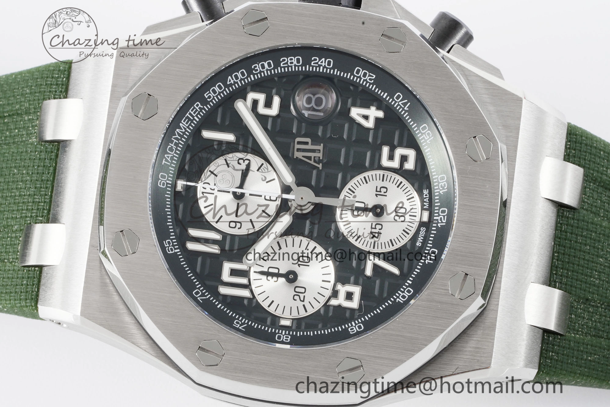 Royal Oak Offshore 42mm SS APF 1:1 Best Edition Green Dial on Green Rubber Strap A4404