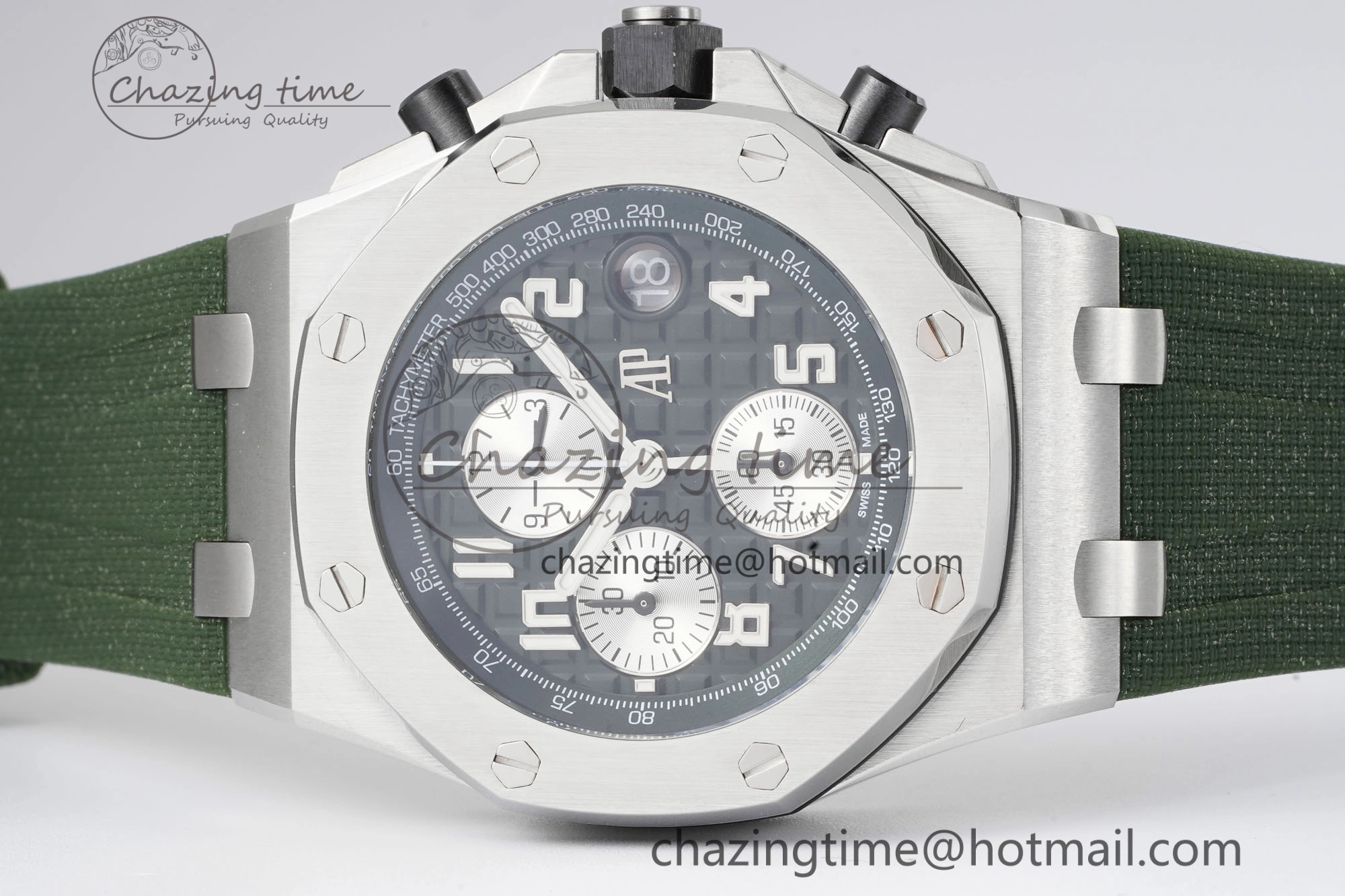 Royal Oak Offshore 42mm SS APF 1:1 Best Edition Green Dial on Green Rubber Strap A4404