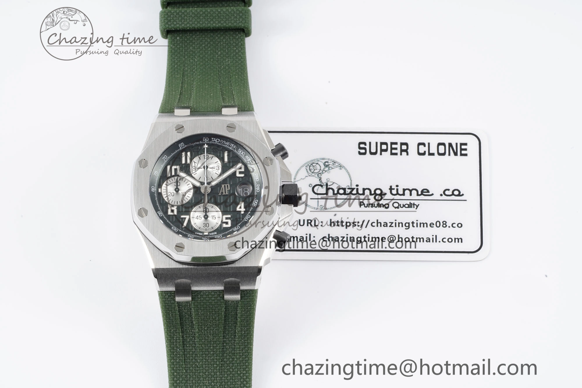 Royal Oak Offshore 42mm SS APF 1:1 Best Edition Green Dial on Green Rubber Strap A4404
