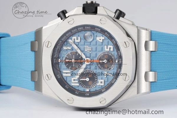 Royal Oak Offshore 42mm SS APF 1:1 Best Edition Light Blue Dial on Light Blue Rubber Strap A4404