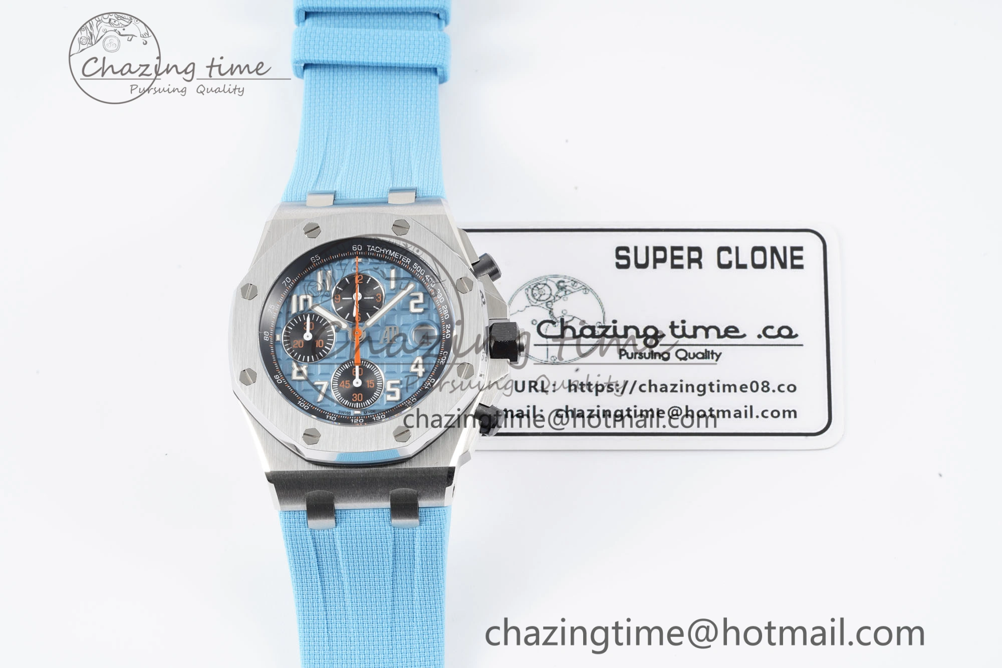 Royal Oak Offshore 42mm SS APF 1:1 Best Edition Light Blue Dial on Light Blue Rubber Strap A4404