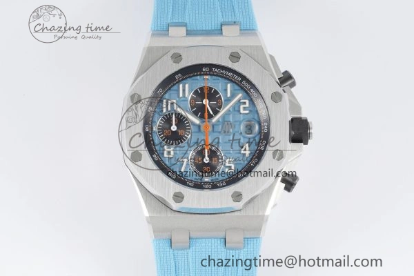 Royal Oak Offshore 42mm SS APF 1:1 Best Edition Light Blue Dial on Light Blue Rubber Strap A4404
