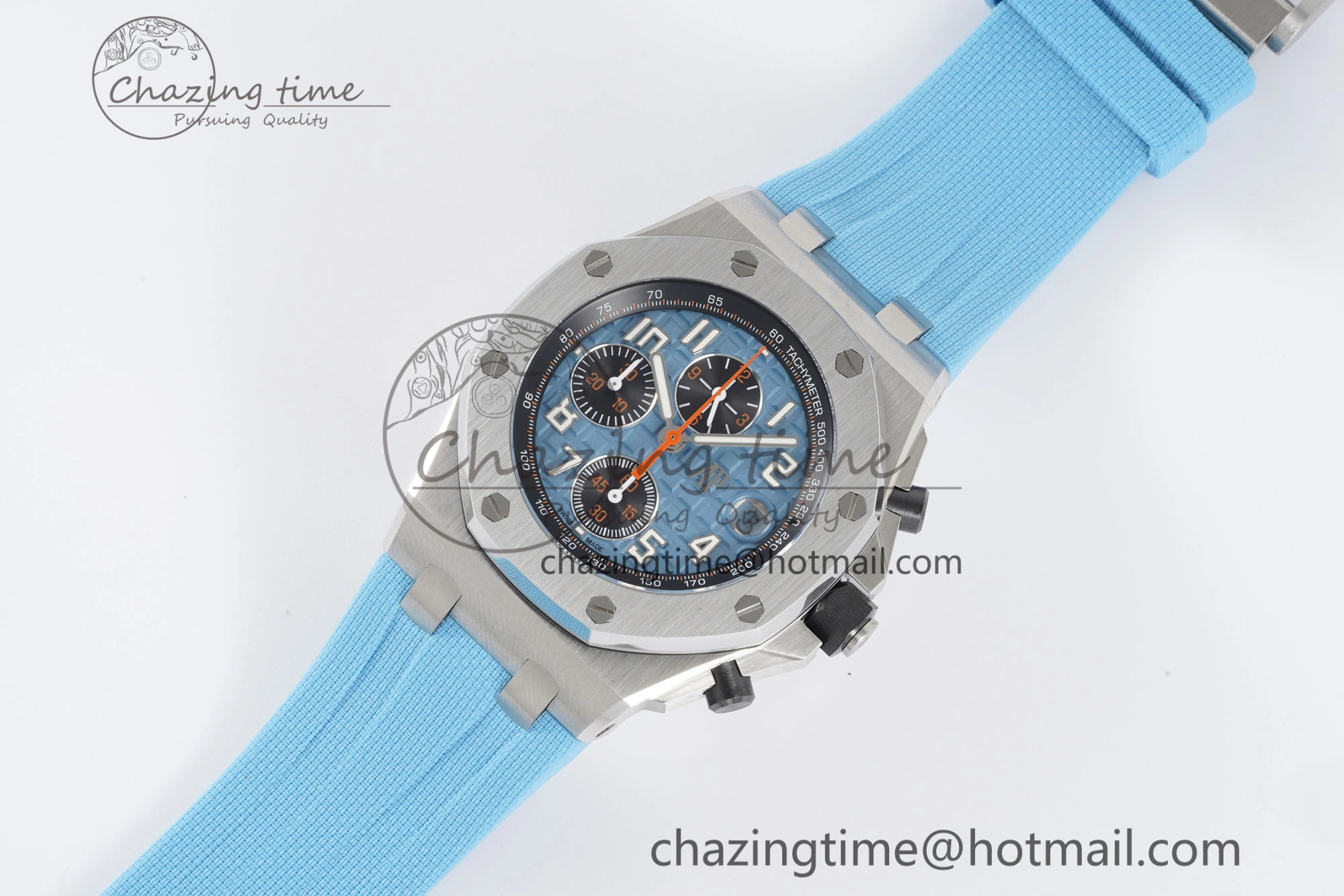 Royal Oak Offshore 42mm SS APF 1:1 Best Edition Light Blue Dial on Light Blue Rubber Strap A4404