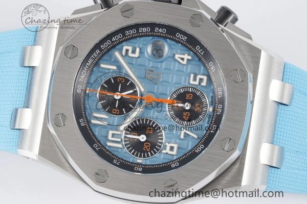 Royal Oak Offshore 42mm SS APF 1:1 Best Edition Light Blue Dial on Light Blue Rubber Strap A4404