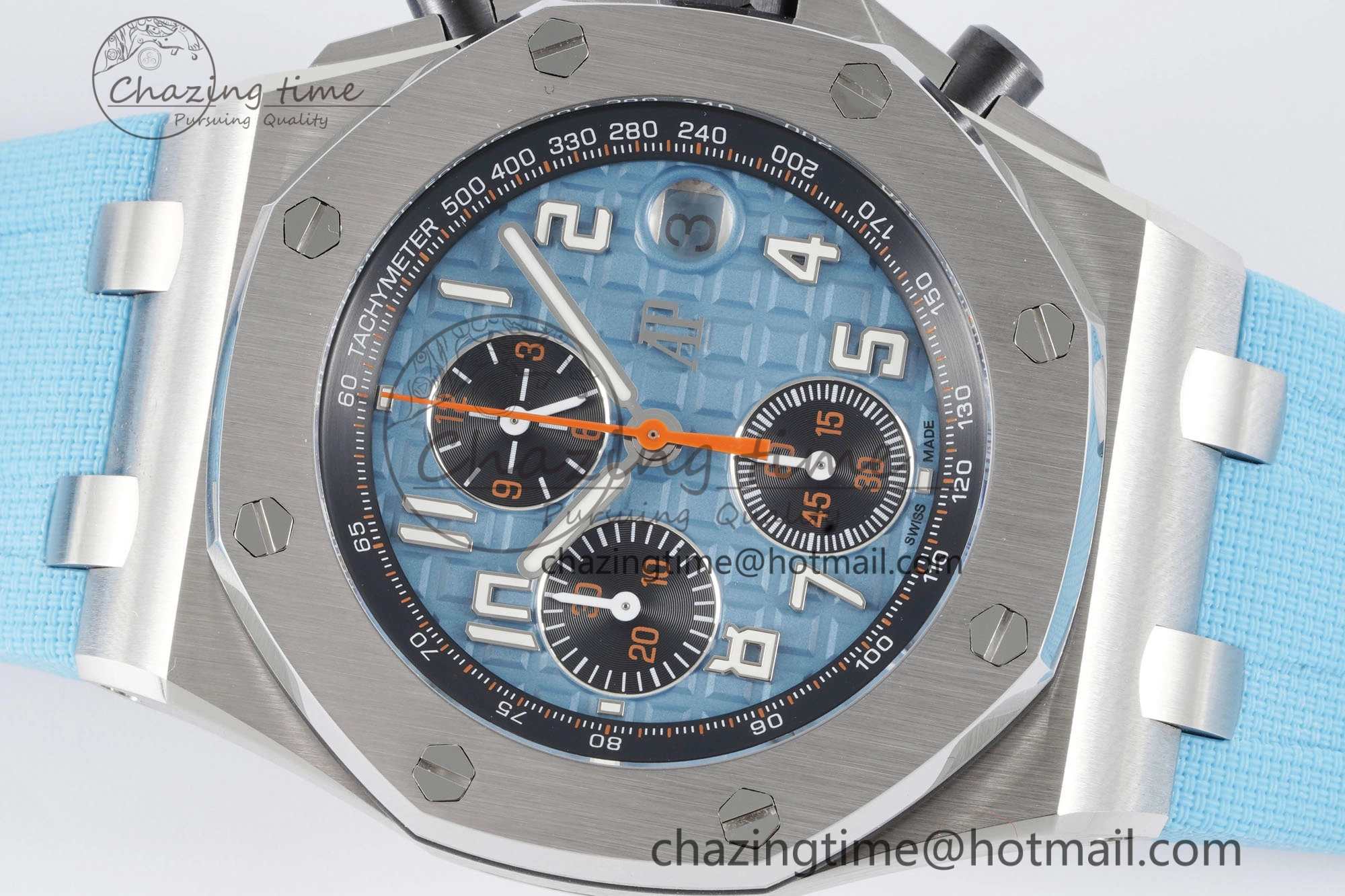 Royal Oak Offshore 42mm SS APF 1:1 Best Edition Light Blue Dial on Light Blue Rubber Strap A4404