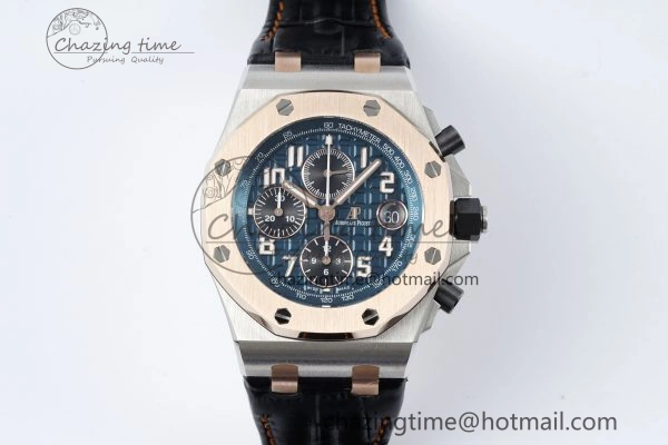 Royal Oak Offshore 42mm SS APF 1:1 Best Edition RG Bezel Blue Dial on Black Leather Strap A3126