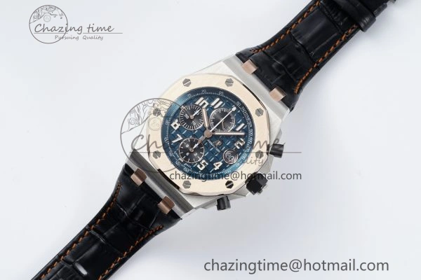 Royal Oak Offshore 42mm SS APF 1:1 Best Edition RG Bezel Blue Dial on Black Leather Strap A3126