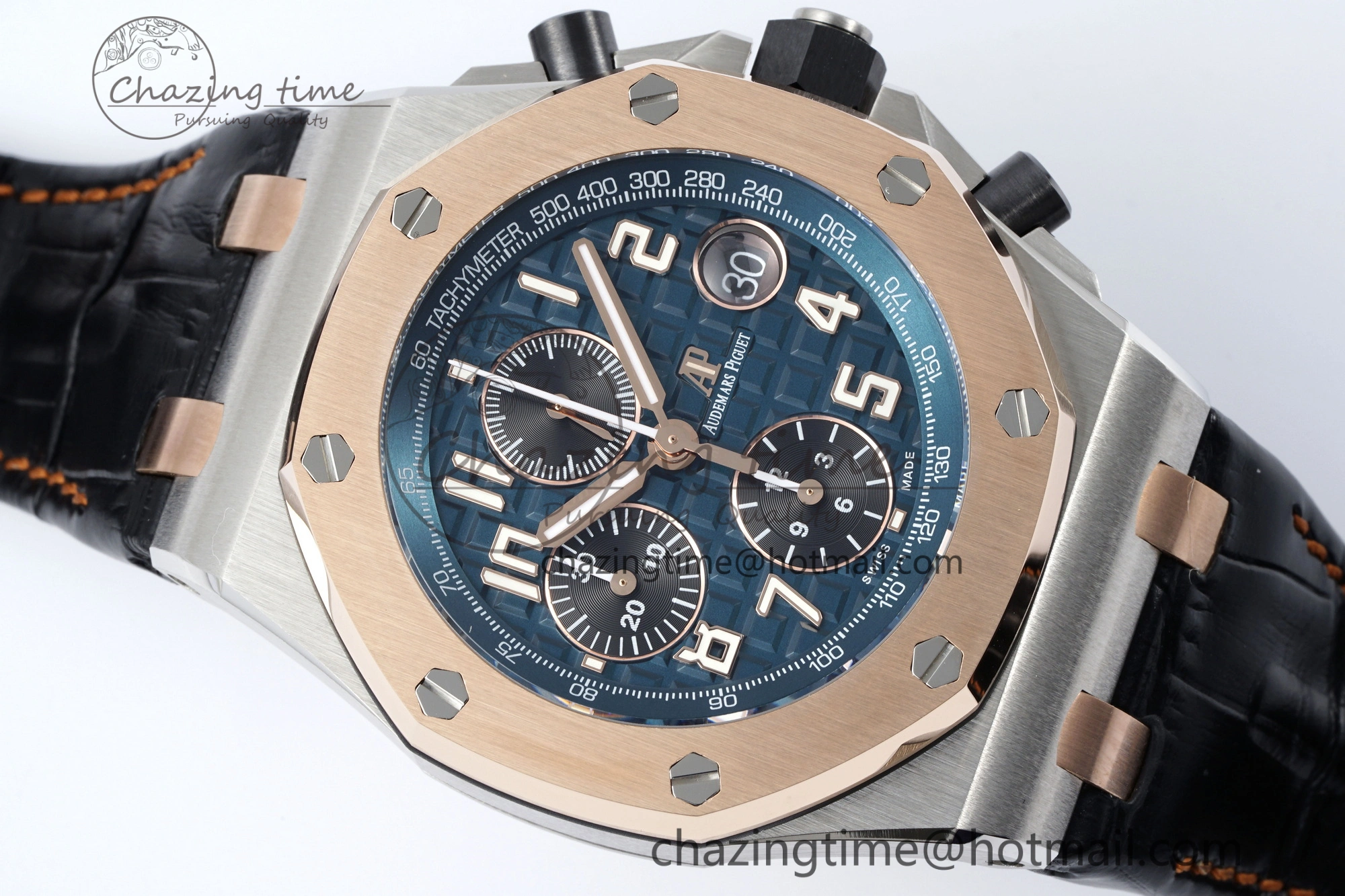 Royal Oak Offshore 42mm SS APF 1:1 Best Edition RG Bezel Blue Dial on Black Leather Strap A3126