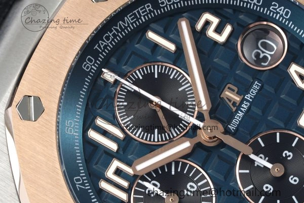 Royal Oak Offshore 42mm SS APF 1:1 Best Edition RG Bezel Blue Dial on Black Leather Strap A3126