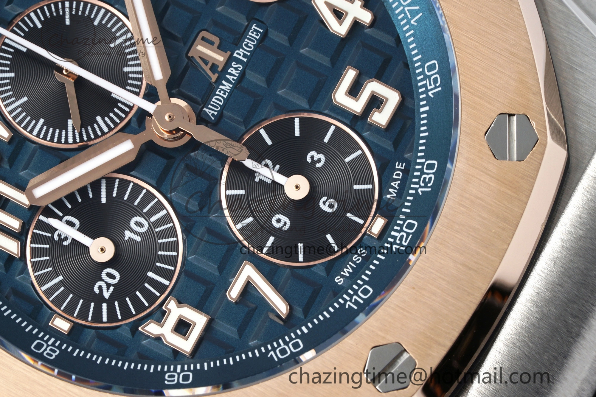 Royal Oak Offshore 42mm SS APF 1:1 Best Edition RG Bezel Blue Dial on Black Leather Strap A3126