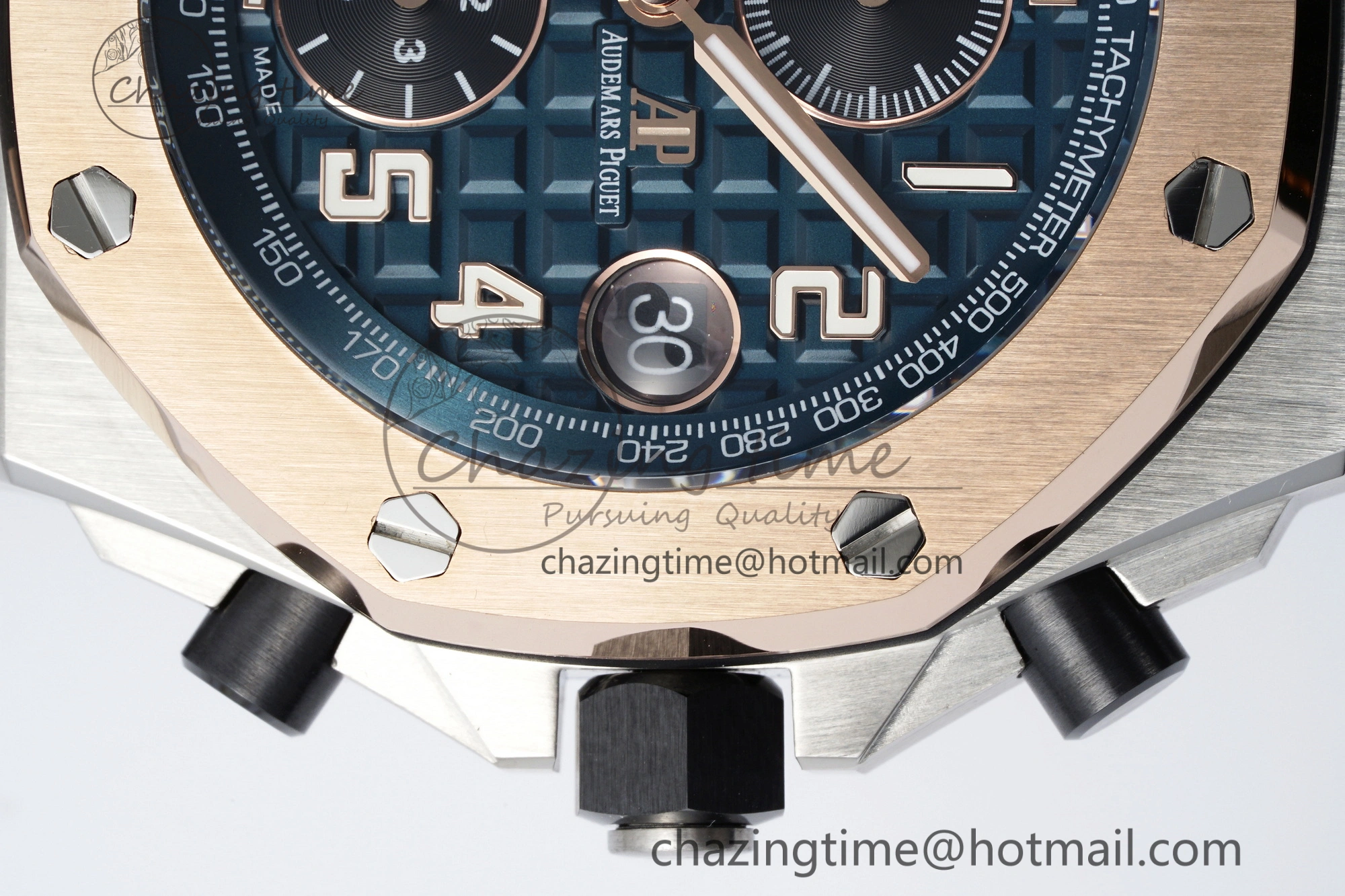Royal Oak Offshore 42mm SS APF 1:1 Best Edition RG Bezel Blue Dial on Black Leather Strap A3126