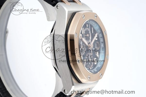 Royal Oak Offshore 42mm SS APF 1:1 Best Edition RG Bezel Blue Dial on Black Leather Strap A3126