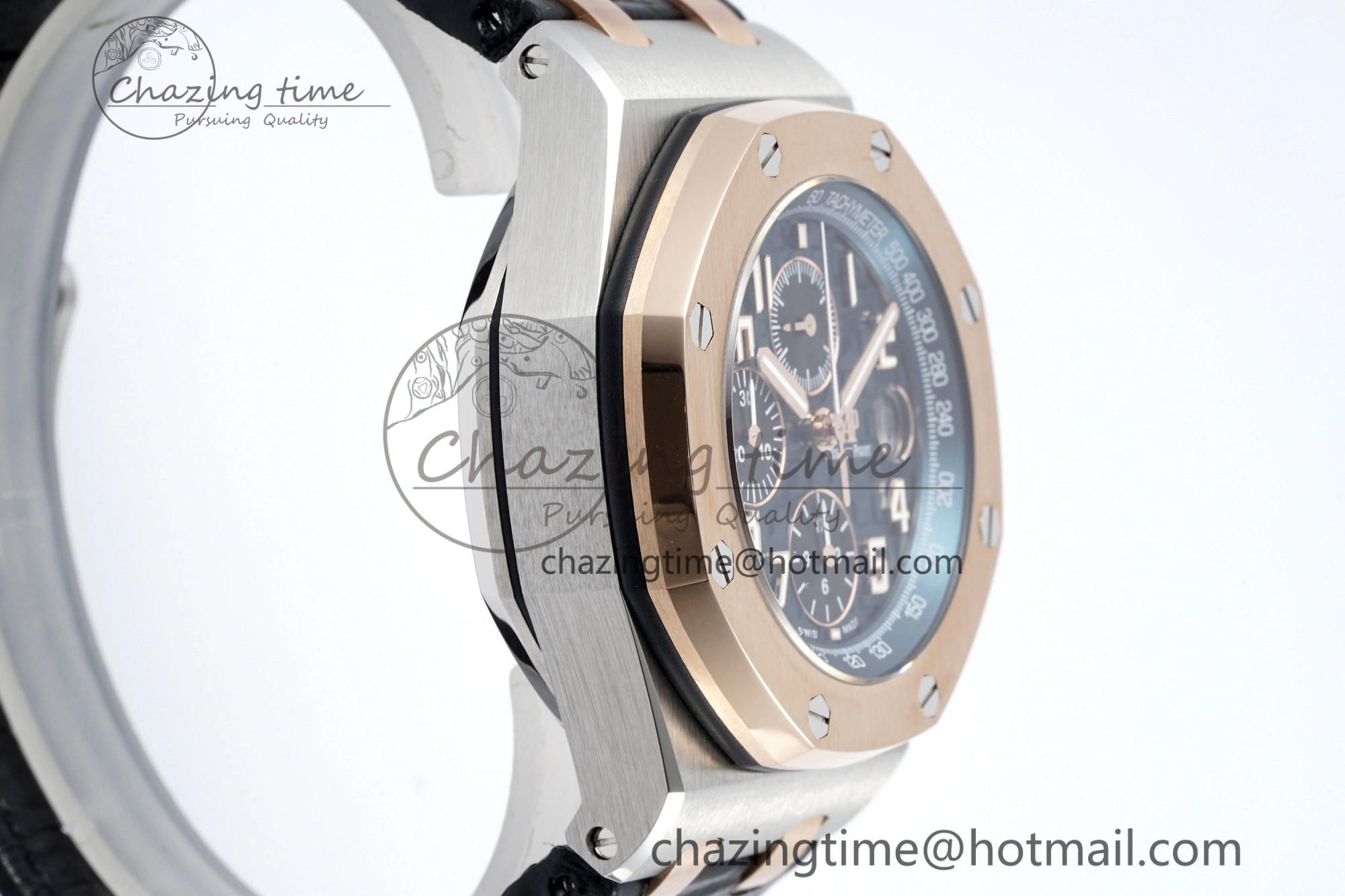Royal Oak Offshore 42mm SS APF 1:1 Best Edition RG Bezel Blue Dial on Black Leather Strap A3126