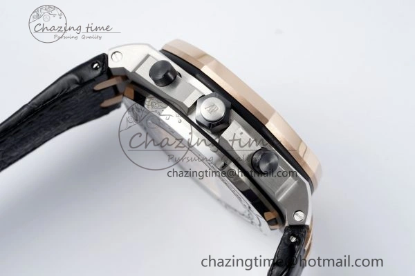 Royal Oak Offshore 42mm SS APF 1:1 Best Edition RG Bezel Blue Dial on Black Leather Strap A3126