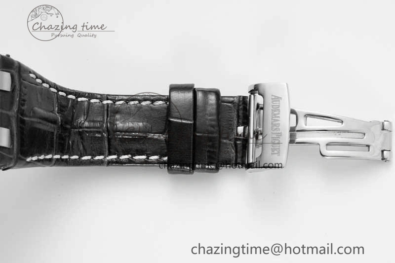 Royal Oak Offshore 42mm SS APF 1:1 Best Edition White Black Dial on Black Leather Strap A7750