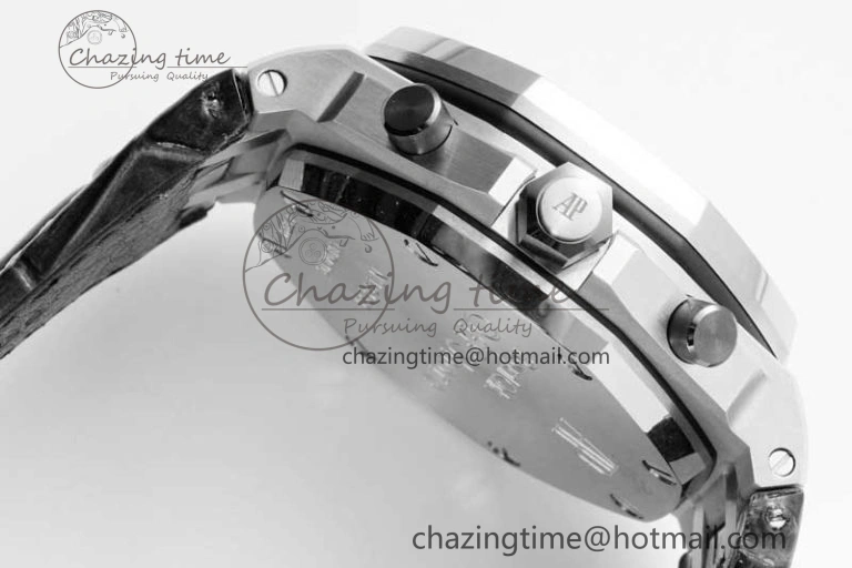 Royal Oak Offshore 42mm SS APF 1:1 Best Edition White Black Dial on Black Leather Strap A7750