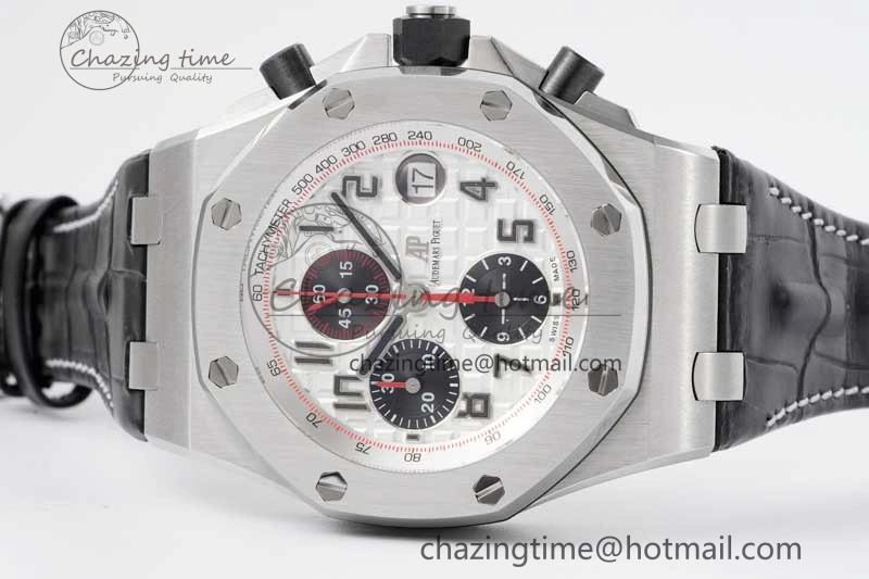 Royal Oak Offshore 42mm SS APF 1:1 Best Edition White Black Dial on Black Leather Strap A7750